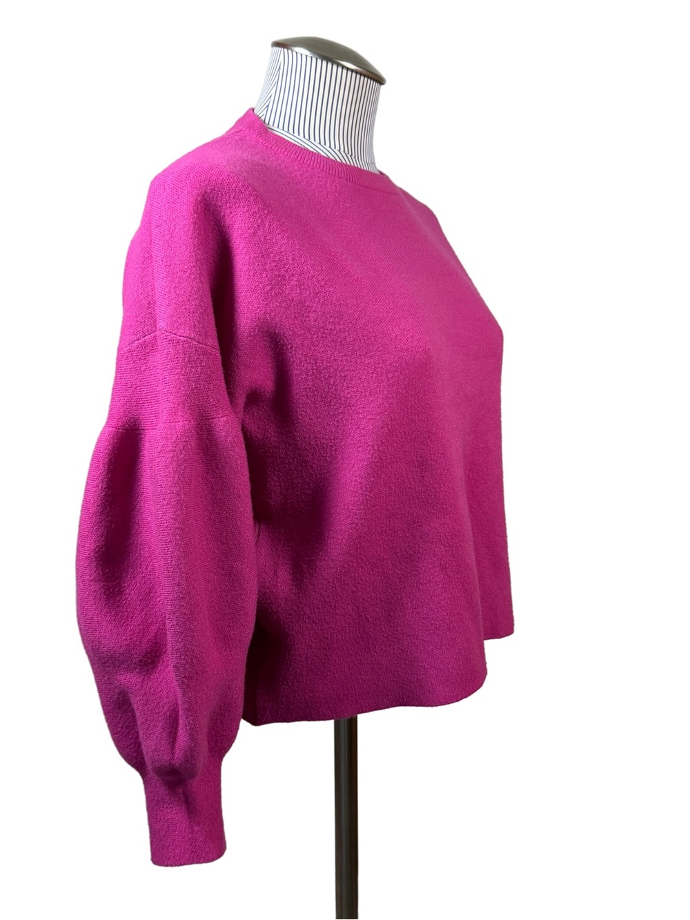 Oat New York Bright Fuchsia Boxy Balloon-Sleeve Knit Crewneck Sweater